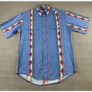 Vintage Wrangler Men's Medium Pearl‎ Snap Brush Popper Shirt Aztec Western Rodeo